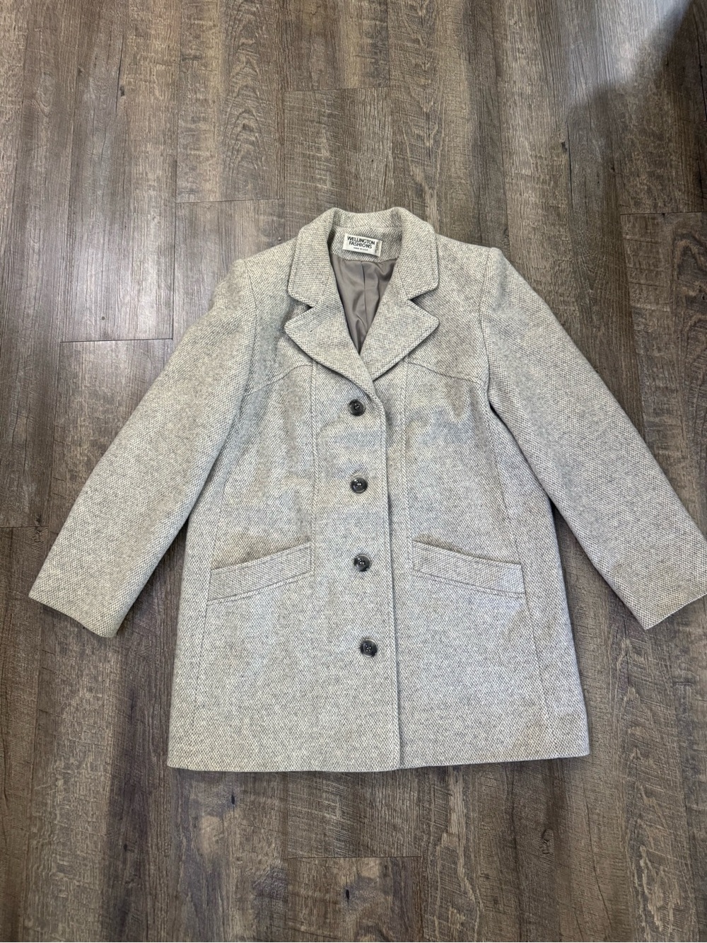 Wellington fashions Light Gray Wool Peacoat with Notched Collar